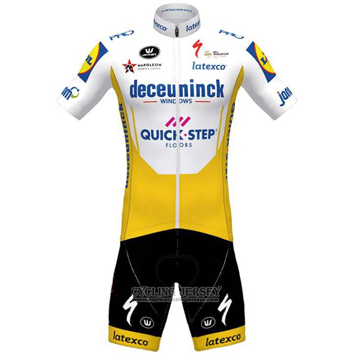 2020 Cycling Jersey Deceuninck Quick Step White Yellow Short Sleeve And Bib Short